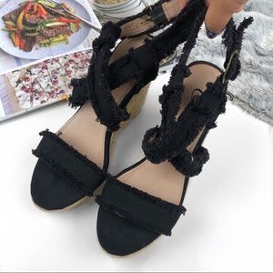 Candie’s strappy fringe edge espadrille wedges